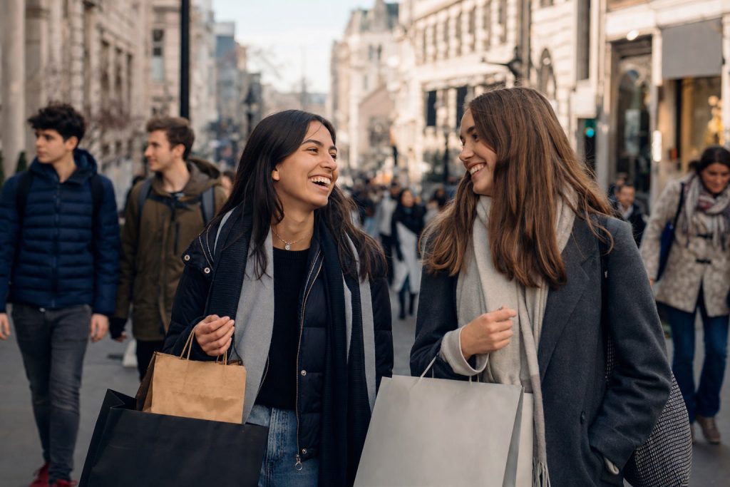 Students shopping on a London street