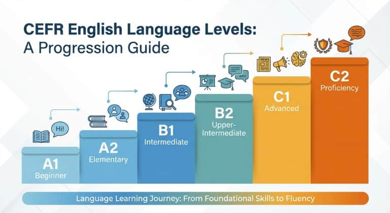 CEFR English language levels from A1 beginner to C2 proficiency - progression chart
