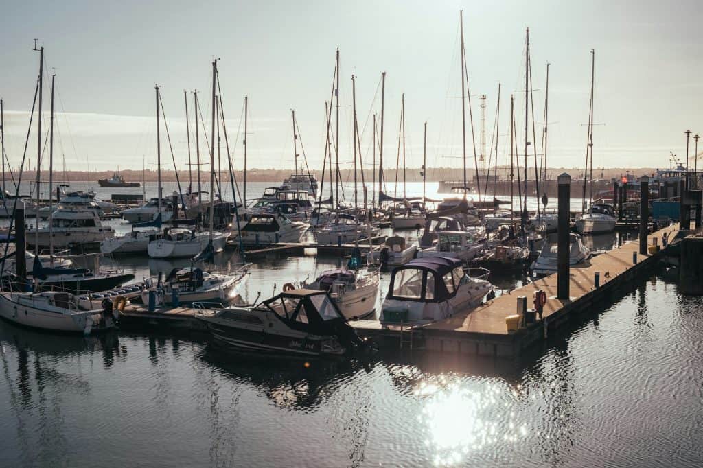 Parked boats near dock