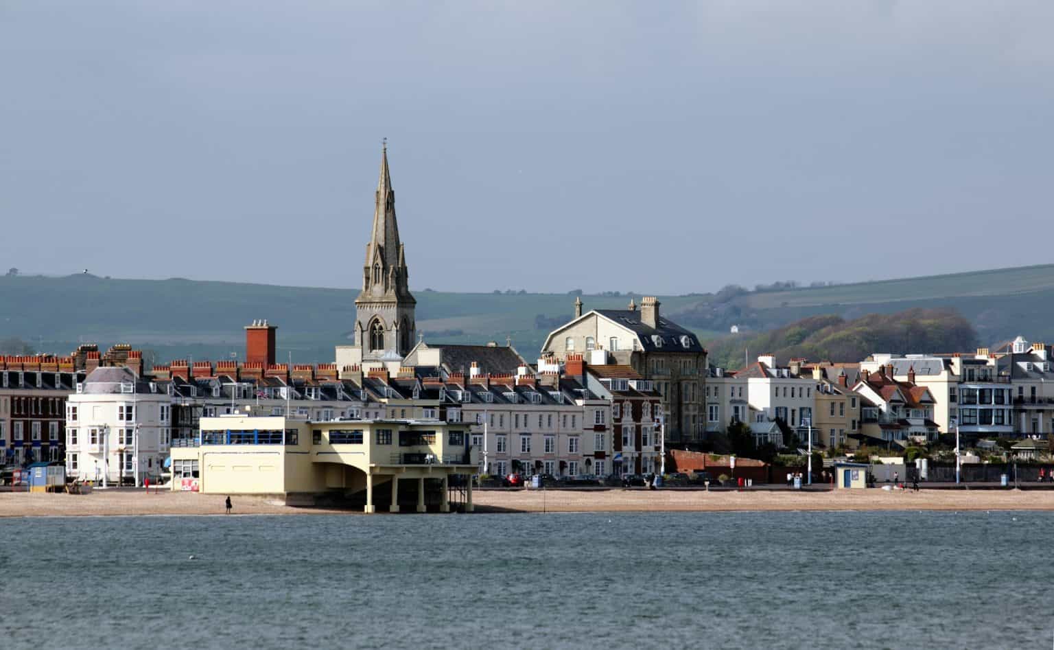 Weymouth beach and seafront along the bay