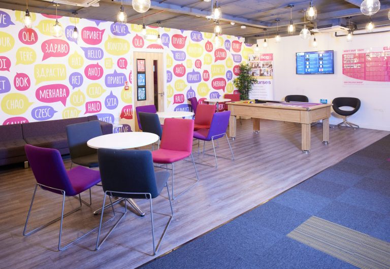Student lounge and games zone at NCG Manchester