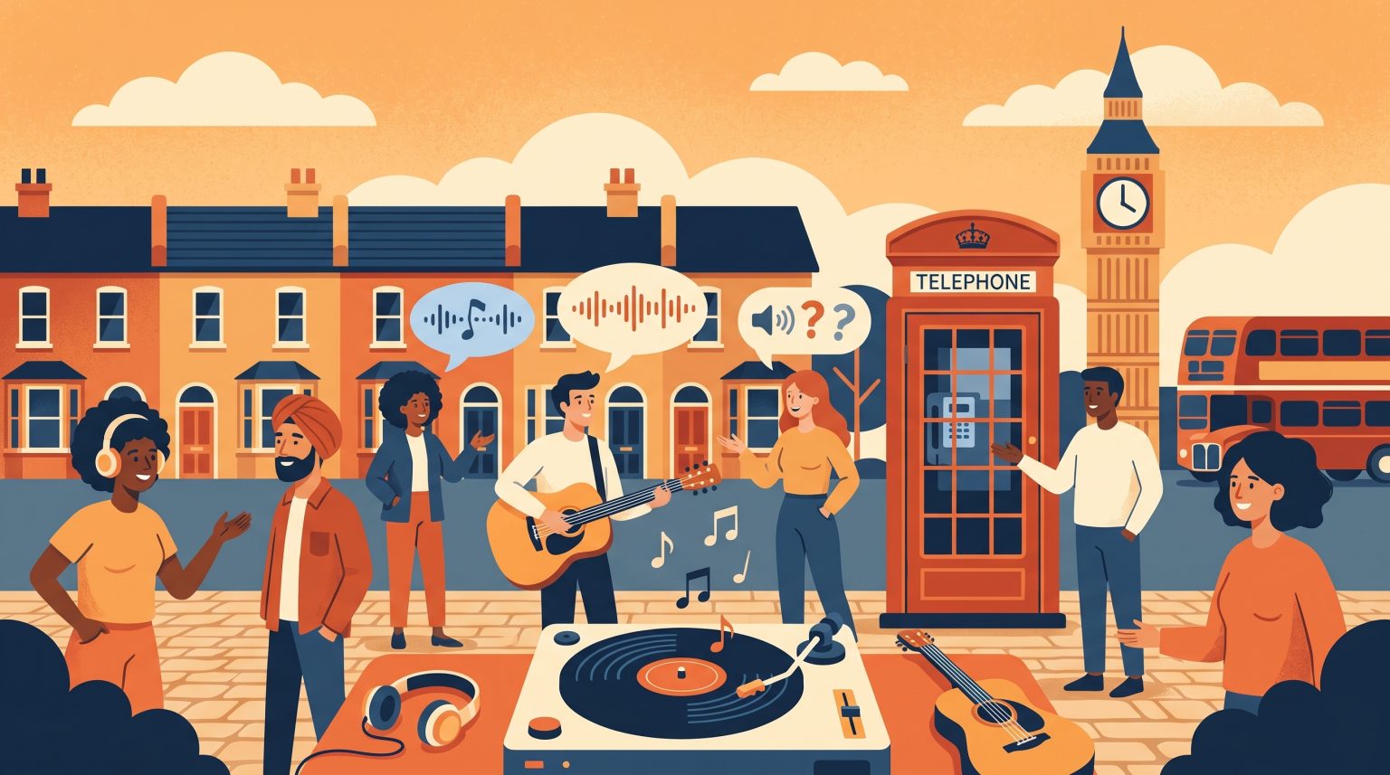Illustration for "British Music and English Learning: Understanding Popular Expressions"