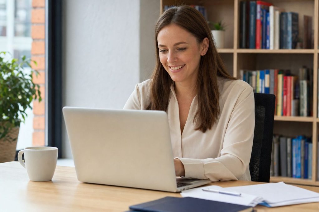 An admissions manager reading a new student enquiry